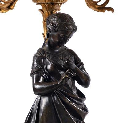 Pair of Louis XV Style Gilt and Spelter CandelabraAfter Moreau