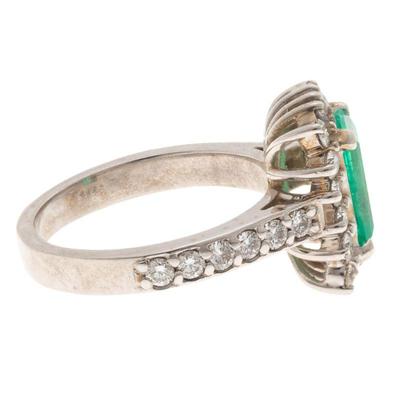 Emerald, Diamond, 18k White Gold Ring