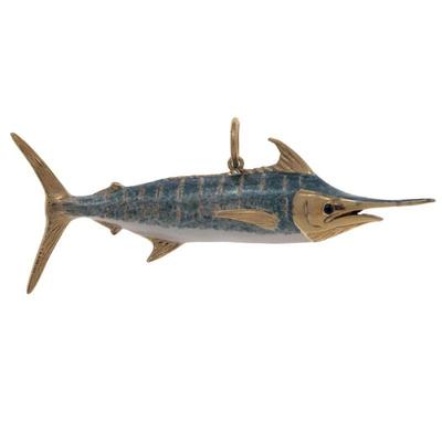 Sapphire, Enamel, 14k Yellow Gold Swordfish Pendant