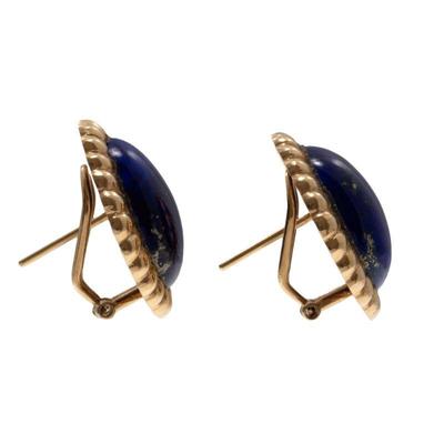 Pair of Lapis Lazuli, 14k Yellow Gold Earrings