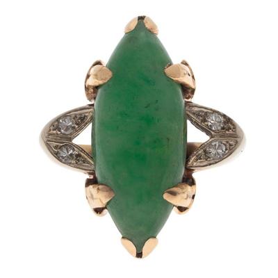 Jadeite Jade, Diamond, 14k Yellow Gold Ring