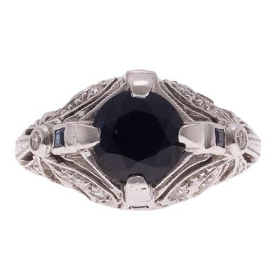 Sapphire, Diamond, 18k White Gold Ring