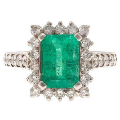 Emerald, Diamond, 18k White Gold Ring