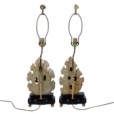 Pair of Chinese Soapstone Plaques, Now Fitted as Lamps