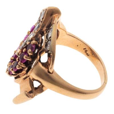 Retro Diamond, Synthetic Ruby, 14k Rose Gold Ring