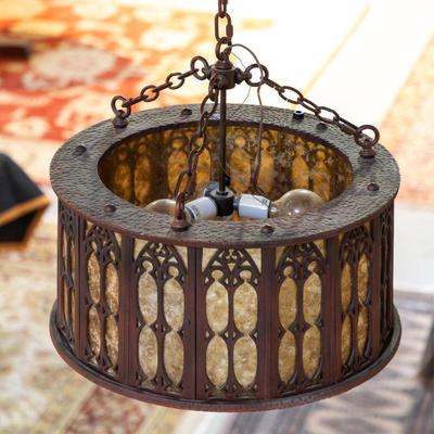 Arts & Crafts Mica and Metal Chandelier