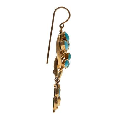 Pair of Turquoise, 18k, 14k Yellow Gold Earrings
