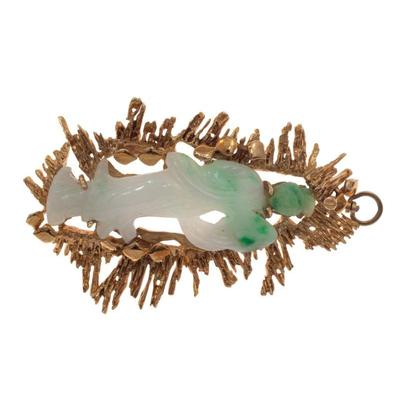 Brutalist Jade, 14k Yellow Gold Pin Pendant