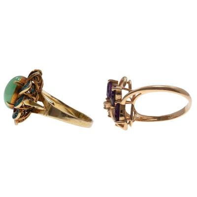 Collection of Two Vintage Jade, Amethyst, 14k Rings