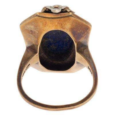 Art Deco Lapis Lazuli, Seed Pearl, Enamel, 14k Ring