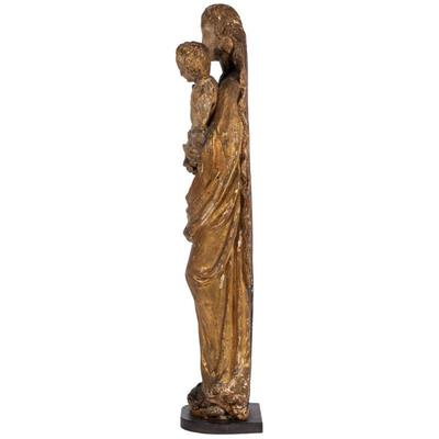 Continental, Possibly Italian Gilt and PaintedCarved Wood Statue of Mary and the Infant Jesus.