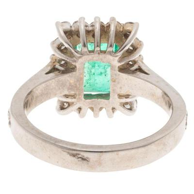 Emerald, Diamond, 18k White Gold Ring