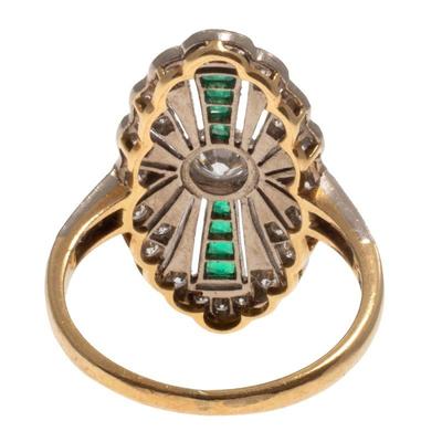 Art Deco Diamond, Emerald, 18k Ring