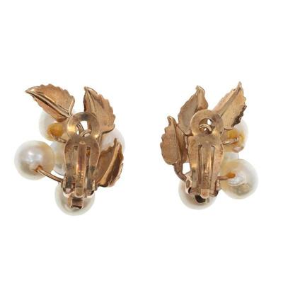Pair of Cultured Pearl, 14k Yellow Gold Ear Clips