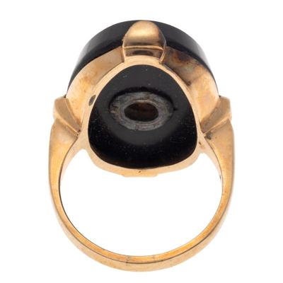 Art Deco Onyx, Cultured Pearl, 14k Yellow Gold Ring