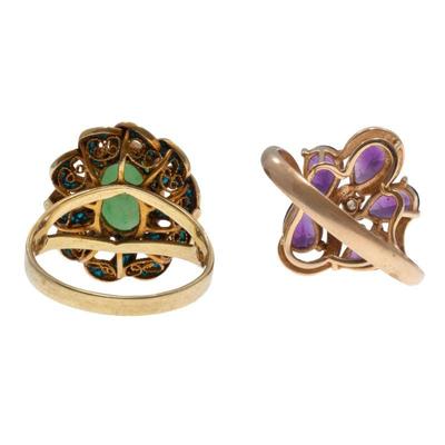 Collection of Two Vintage Jade, Amethyst, 14k Rings