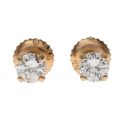 Pair of Diamond, 14k Yellow Gold Earrings