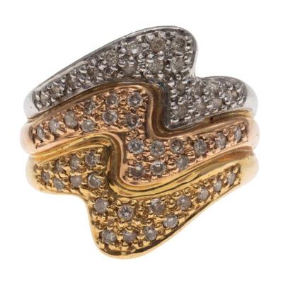Diamond, Platinum, 18k Yellow and Rose Gold Ring