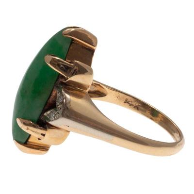 Jadeite Jade, Diamond, 14k Yellow Gold Ring