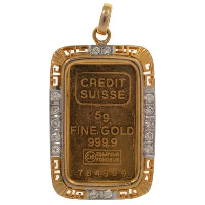 Diamond, Credit Suisse Ingot, 14k Pendant