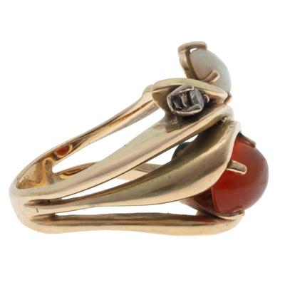 Opal, Diamond, 14k Yellow Gold Ring
