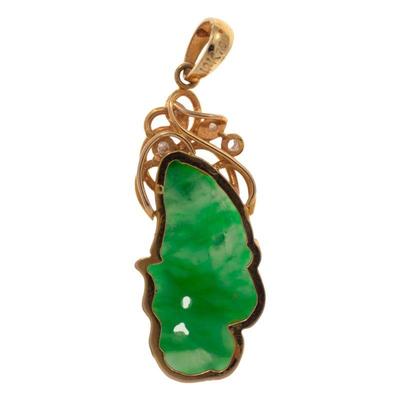 Jade, Diamond, 18k Yellow Gold Pendant