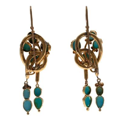 Pair of Turquoise, 18k, 14k Yellow Gold Earrings