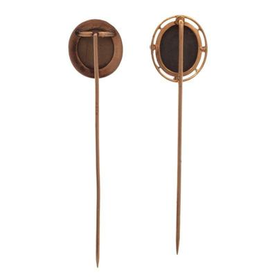 Pair of Victorian Lava Cameo, Seed Pearl, 14k Stickpins