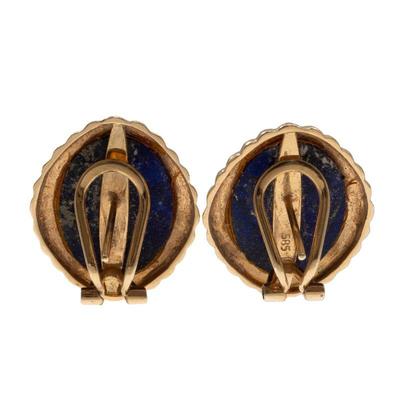 Pair of Lapis Lazuli, 14k Yellow Gold Earrings
