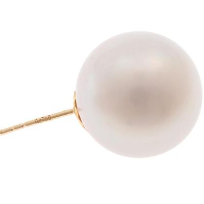 Pair of South Sea Cultured Pearl, 18k Yellow Gold Earrings