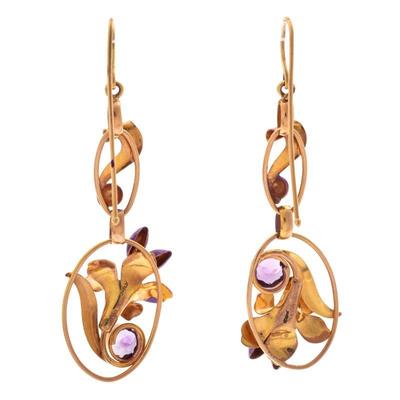 Pair of Amethyst, Enamel, 14k Earrings