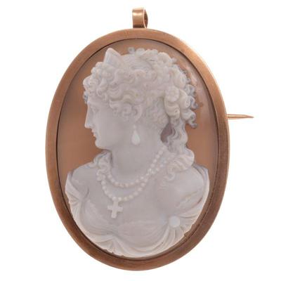Victorian Hardstone, 18k Yellow Gold Pin Pendant