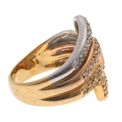 Diamond, Platinum, 18k Yellow and Rose Gold Ring