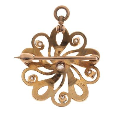 Victorian Diamond, Seed Pearl, 14k Yellow Gold Pin Pendant