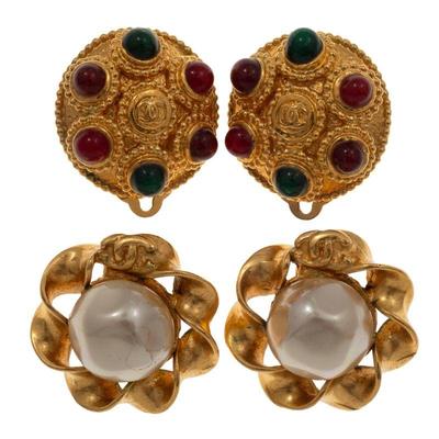 Chanel, Two Pairs of Gripoix, Simulated Pearl, Gold-Tone Ear Clips