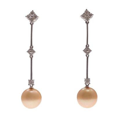 Diamond, South Sea Cultured Pearl, 14k White Gold Ear Pendants