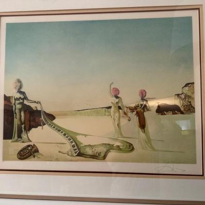 Pencil Signed Salvador Dali Print - Title: "Three Young Surrealist Women Holding in Their Arms the Skins of an Orchestra" - The...