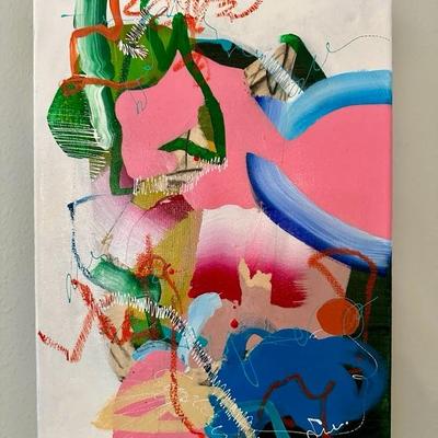 Original Soo Hong Art Painting with Oil Stick on Canvas - see back image