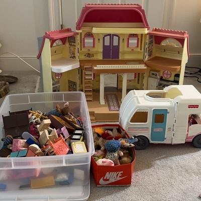 Fisher Price Dollhouse, Van And Furniture 