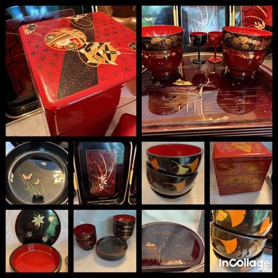 Assortment Of Japanese Lacquer Trays, Boxes, Table Ware