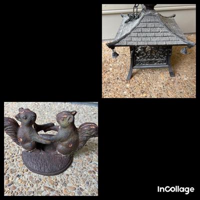 Japanese Cast Iron Lantern Pagoda, Dancing Squirrel Door Stop