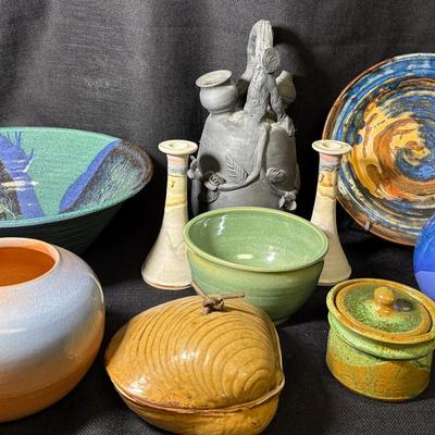 Collection Of Studio Art Pottery-Bowls, Candlesticks, Vases 