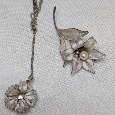 Japanese "Hirato" Sterling Pin & Necklace 