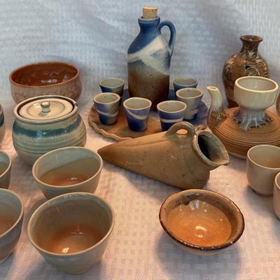 Studio Art Japanese Style Pottery-Sake Bottles, Cups, Dishes
