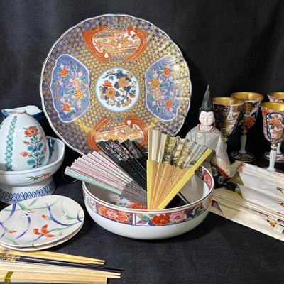 Japanese Fans, Bowls, Kutani Wine Cups & More
