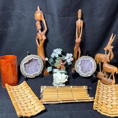Geode, Bamboo Towel Holders, Jade Tree, Carved Figures 
