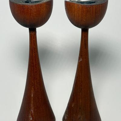 Vintage Kesa Denmark MCM Teak Candle Holders