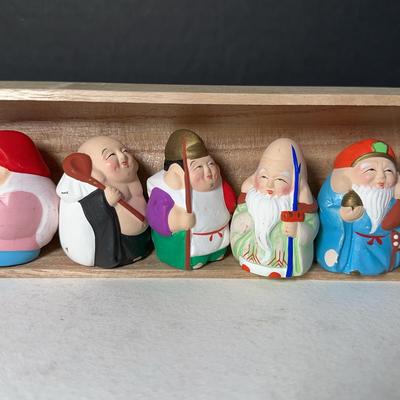 The Seven Lucky Gods Of Kinsai Japanese Clay Figurines