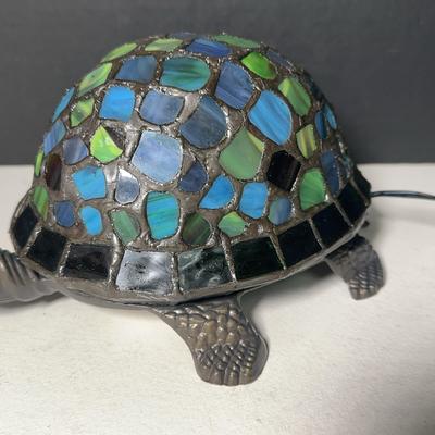 Mosaic Leaded Glass LED Color Changing Turtle Lamp