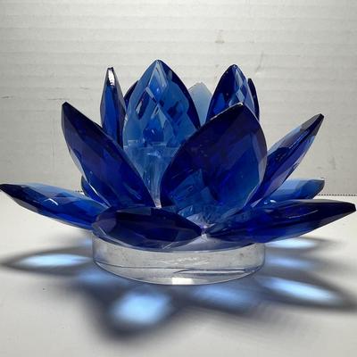 Sorelle Cobalt Blue Crystal Lotus Flower Prism Candle Holder